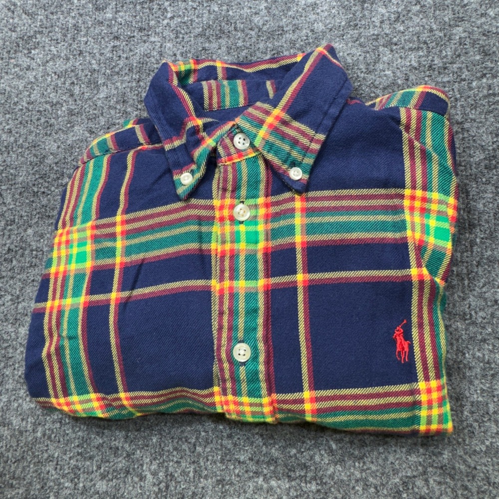 Ralph Lauren Shirt Mens Medium Blue Plaid Flannel Long Sleeve Slim Fits Small